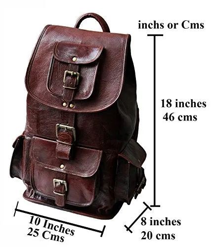 18" genuine leather backpack for women fits 17" Laptop large hiking rucksack for men drawstring