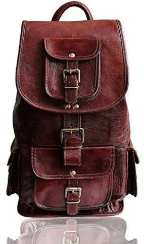 18" genuine leather backpack for women fits 17" Laptop large hiking rucksack for men drawstring