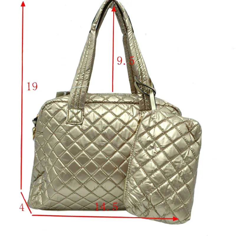 2 N 1 Large Quilted Tote Bag With Pouch