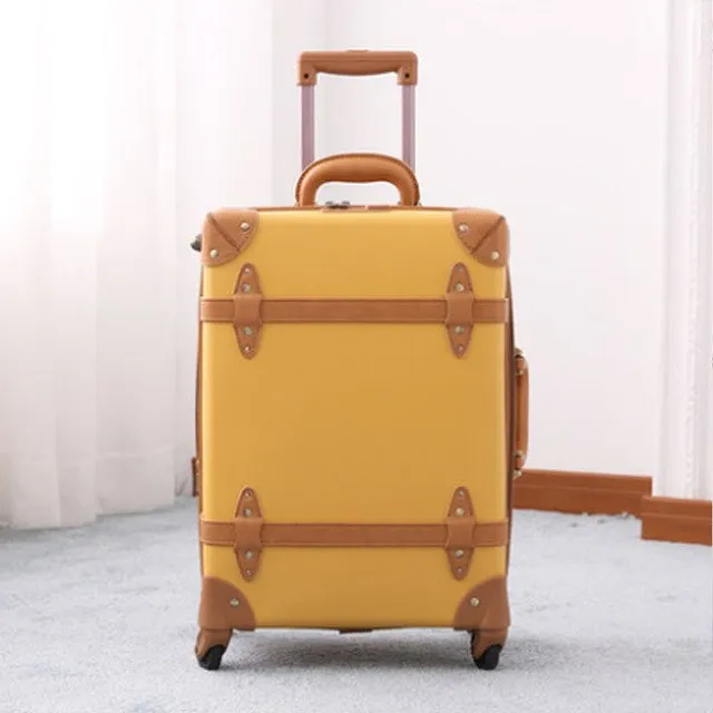 2018 Large Suitcase Travel Luggage Retro Leather Suitcase Luggage Trolley Spinner Genuine Leather