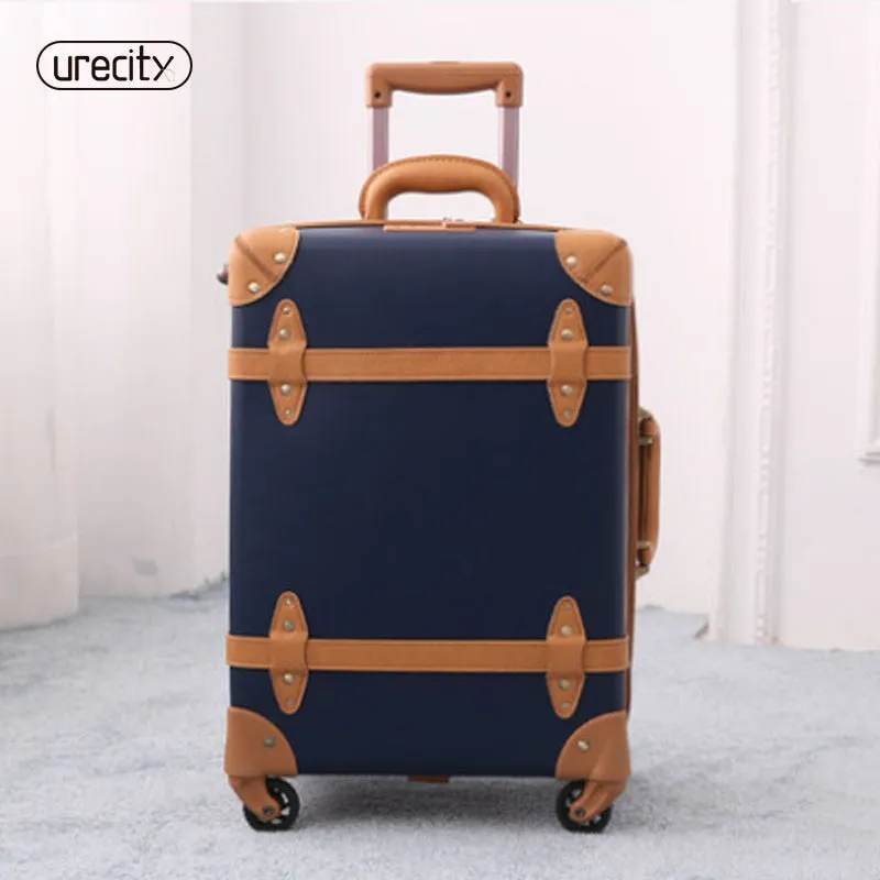 2018 Large Suitcase Travel Luggage Retro Leather Suitcase Luggage Trolley Spinner Genuine Leather