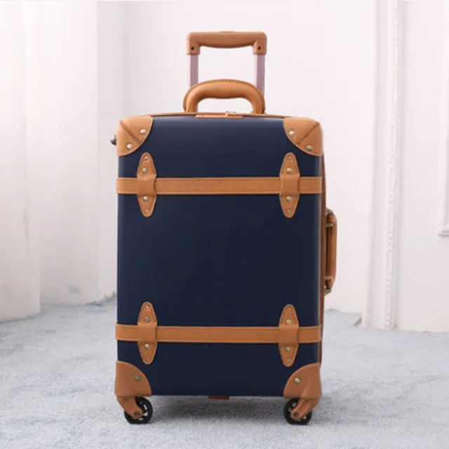 2018 Large Suitcase Travel Luggage Retro Leather Suitcase Luggage Trolley Spinner Genuine Leather