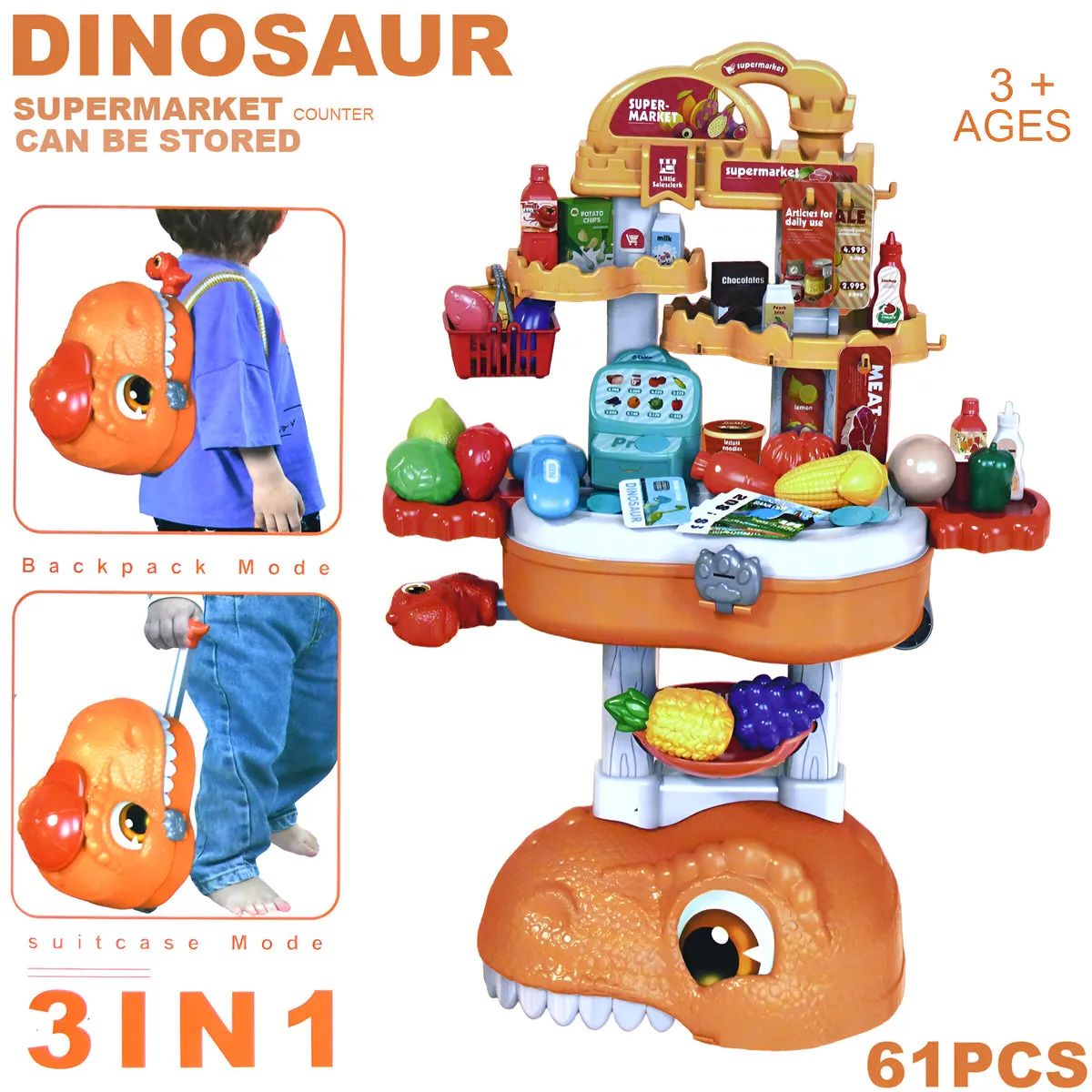 3 In 1 Dinosaur Supermarket Bag 61pcs