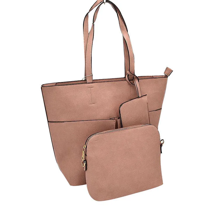 3 In 1 Large Soft Faux Leather Womens Tote Handbags