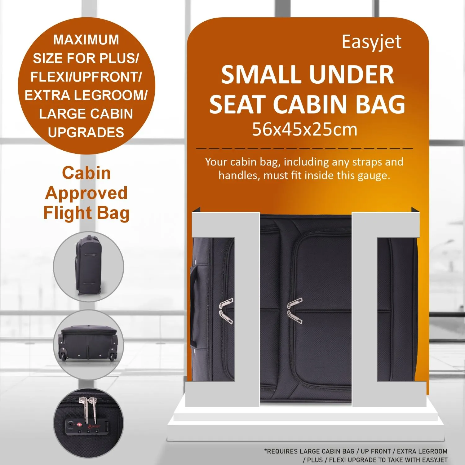 Aerolite (56x45x25cm) Easyjet Large Cabin, British Airways Jet2 Maximum Soft Shell Cabin Suitcase & (45x36x20cm) Easyjet Max Holdall