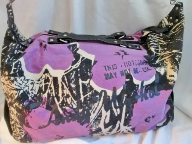 ANDY WARHOL Canvas Duffle Bag Travel Carry-On Overnighter Luggage BLACK PURPLE