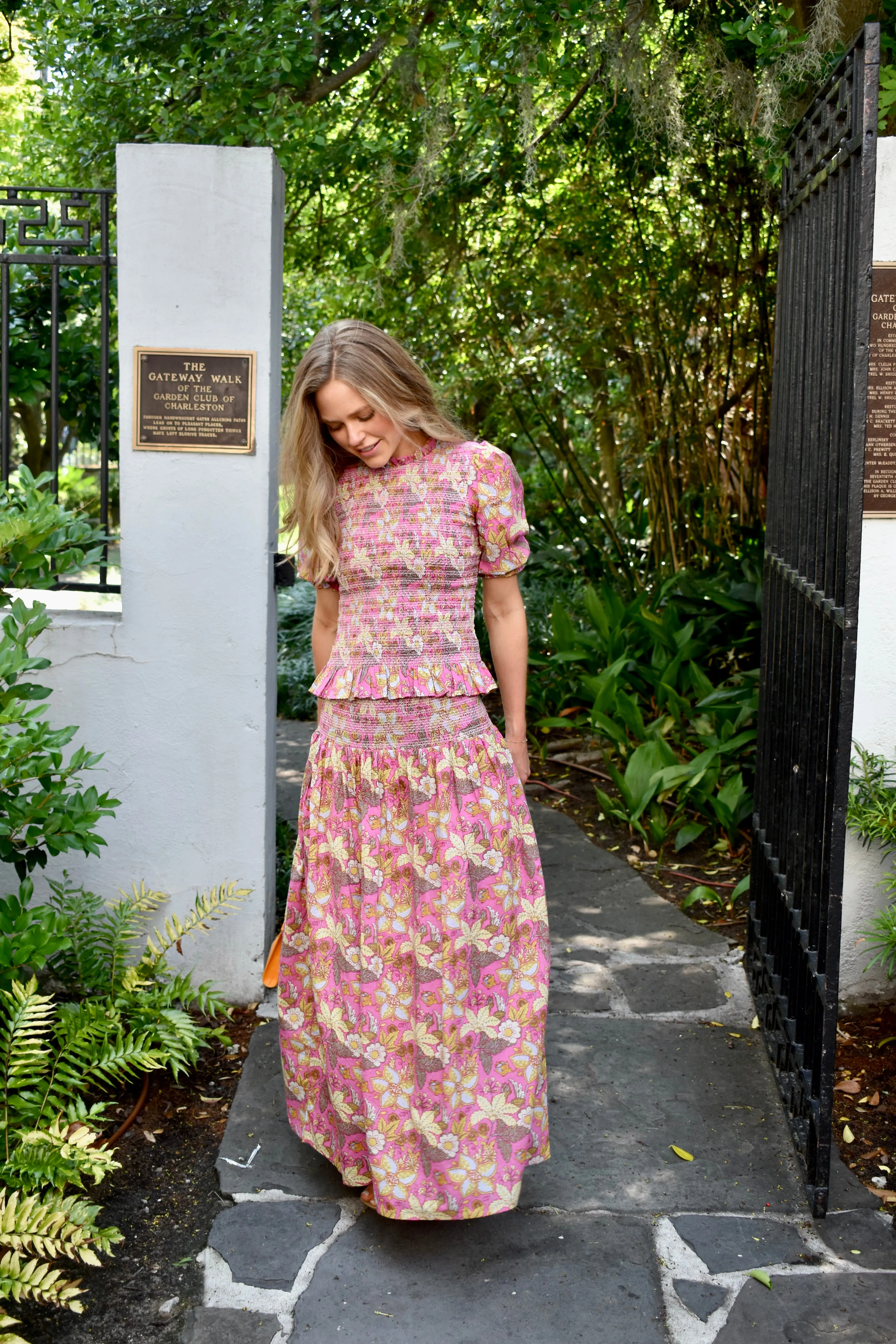 Annie Smocked Top Pink Garden Floral