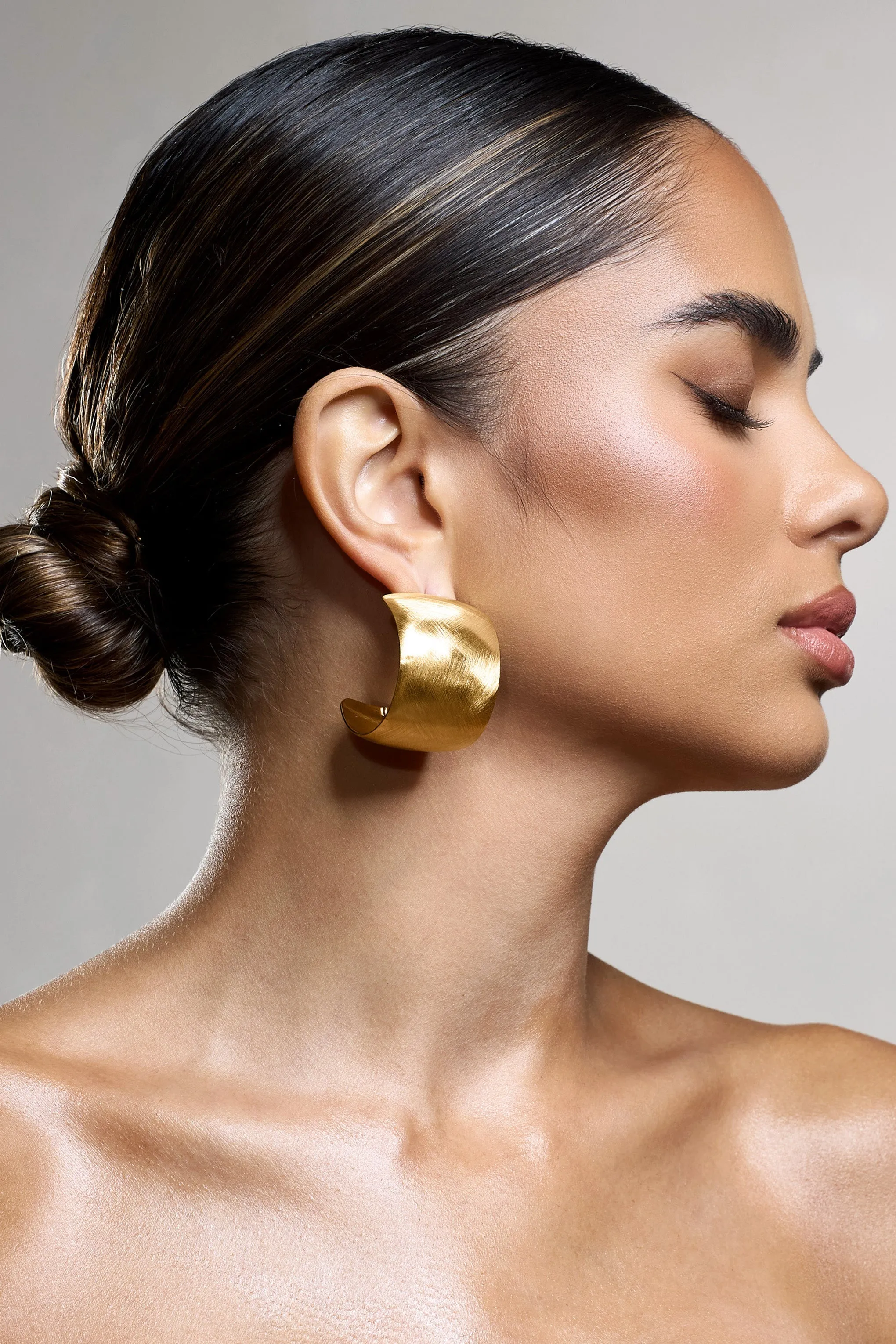 Babylon | Brushed Gold Chunky Statement Hoop Earrings