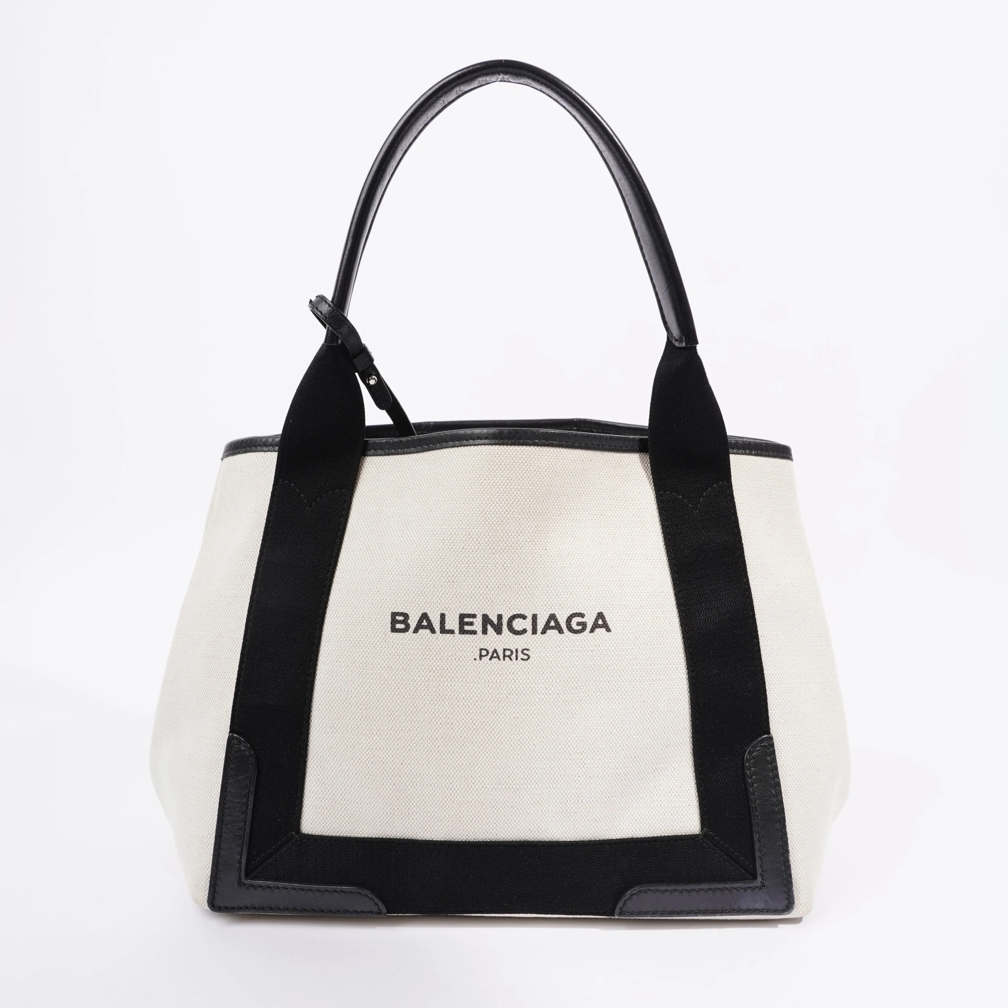 Balenciaga Cabas Tote Bag Off white / Black Canvas Small