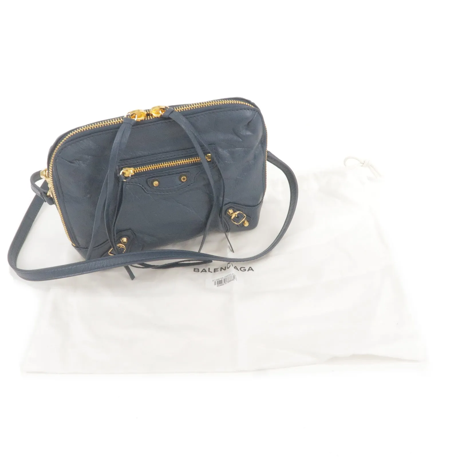 BALENCIAGA Leather Classic Reporter XS Shoulder Bag Navy 488795