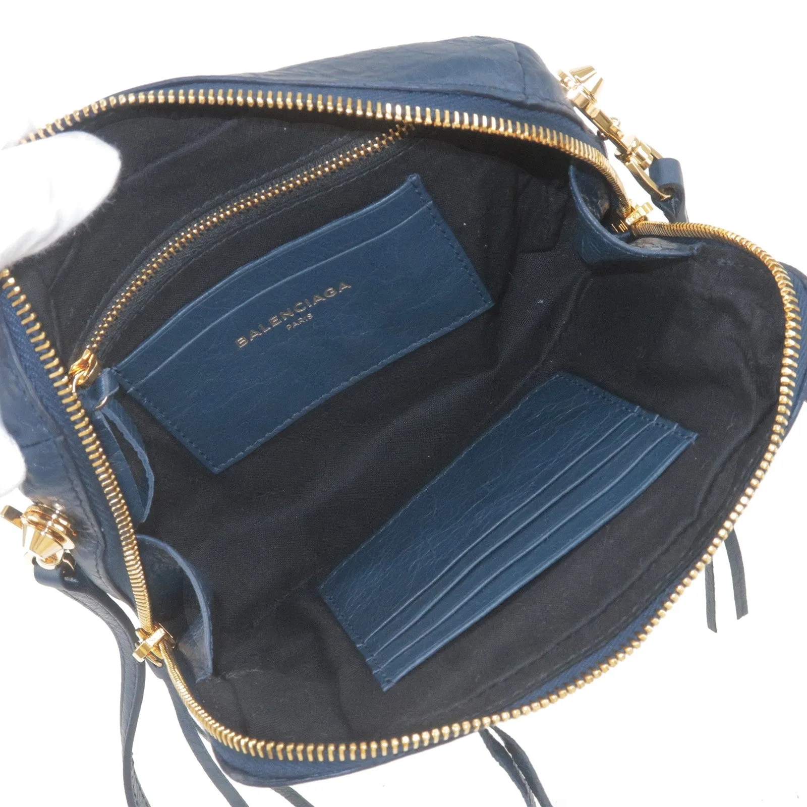 BALENCIAGA Leather Classic Reporter XS Shoulder Bag Navy 488795