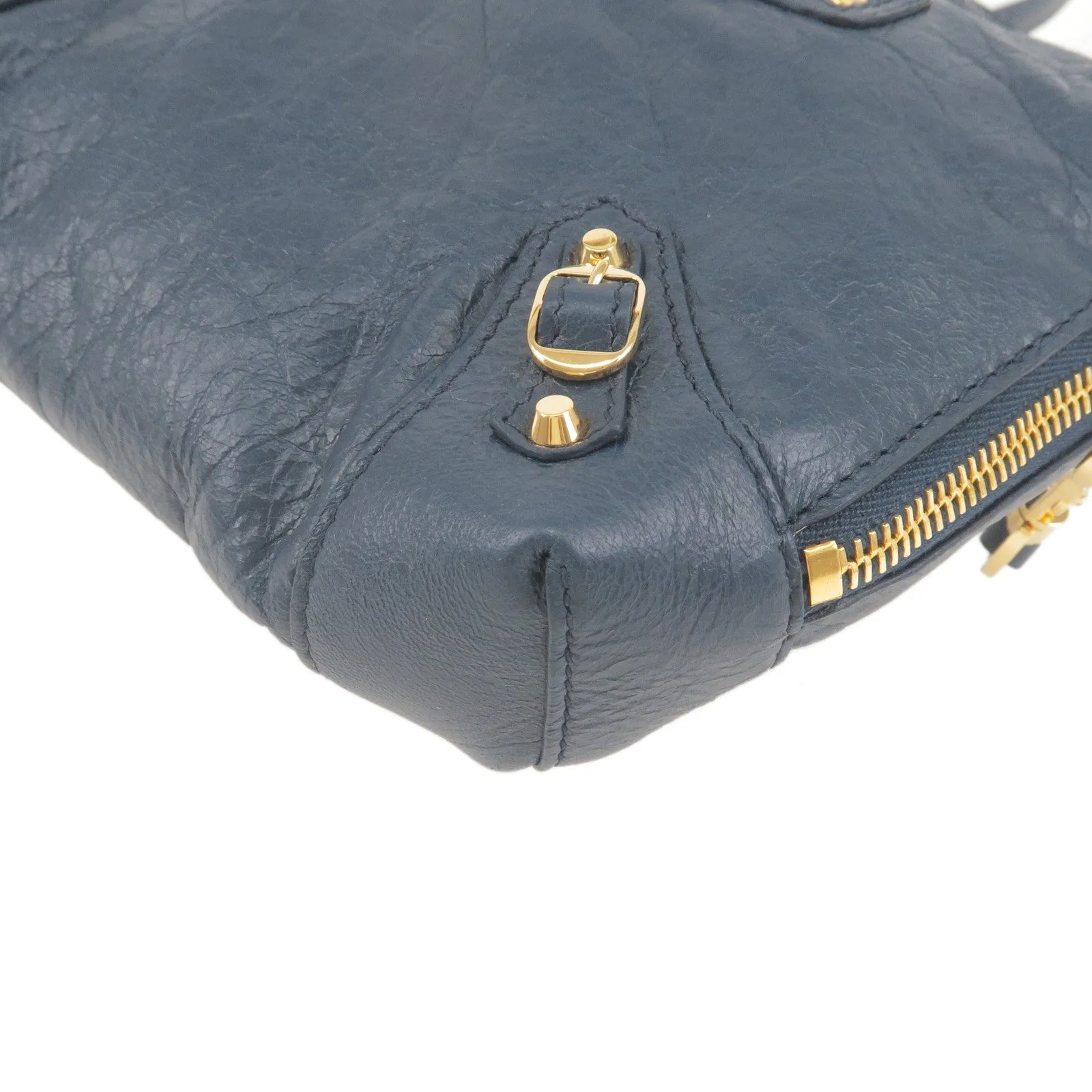 BALENCIAGA Leather Classic Reporter XS Shoulder Bag Navy 488795