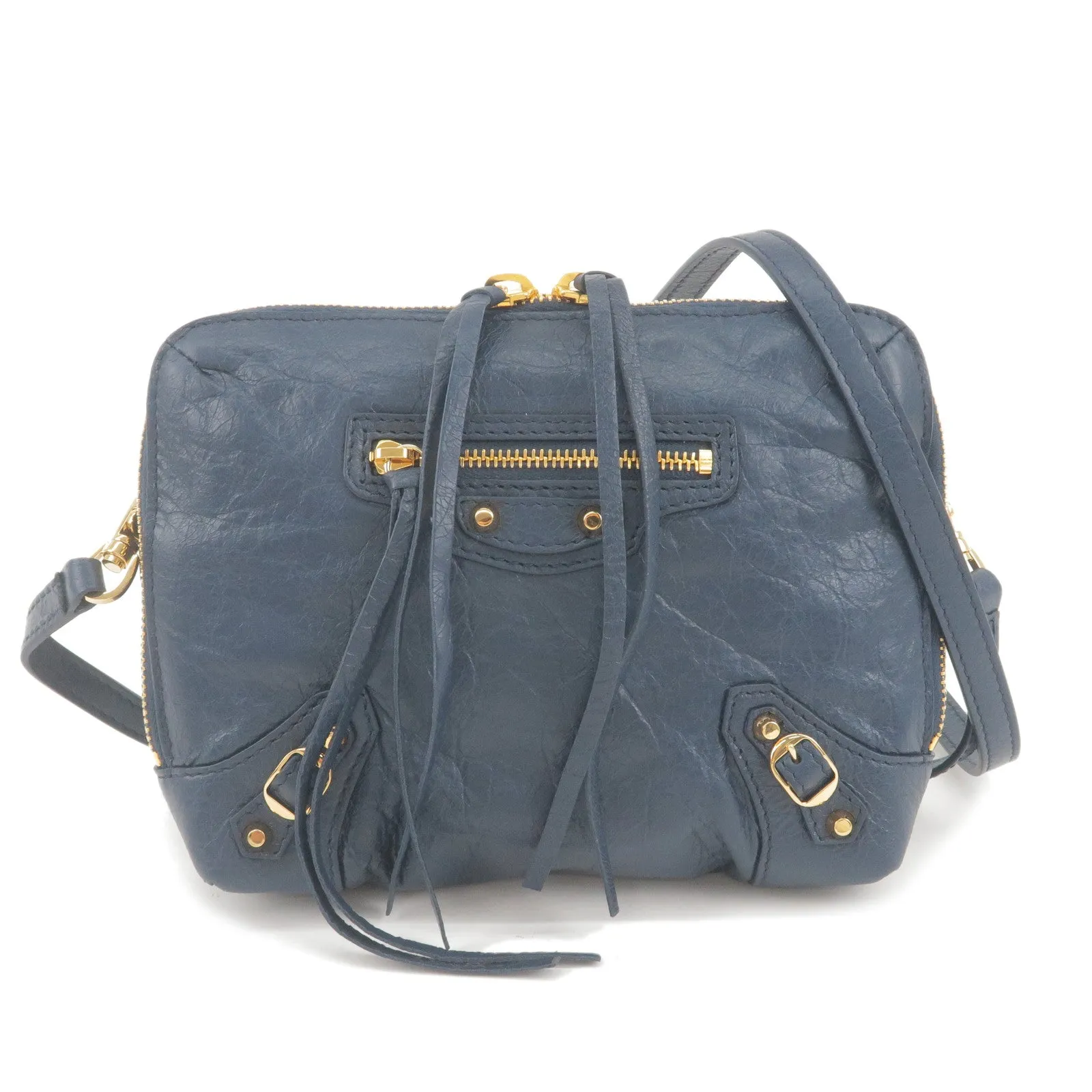 BALENCIAGA Leather Classic Reporter XS Shoulder Bag Navy 488795