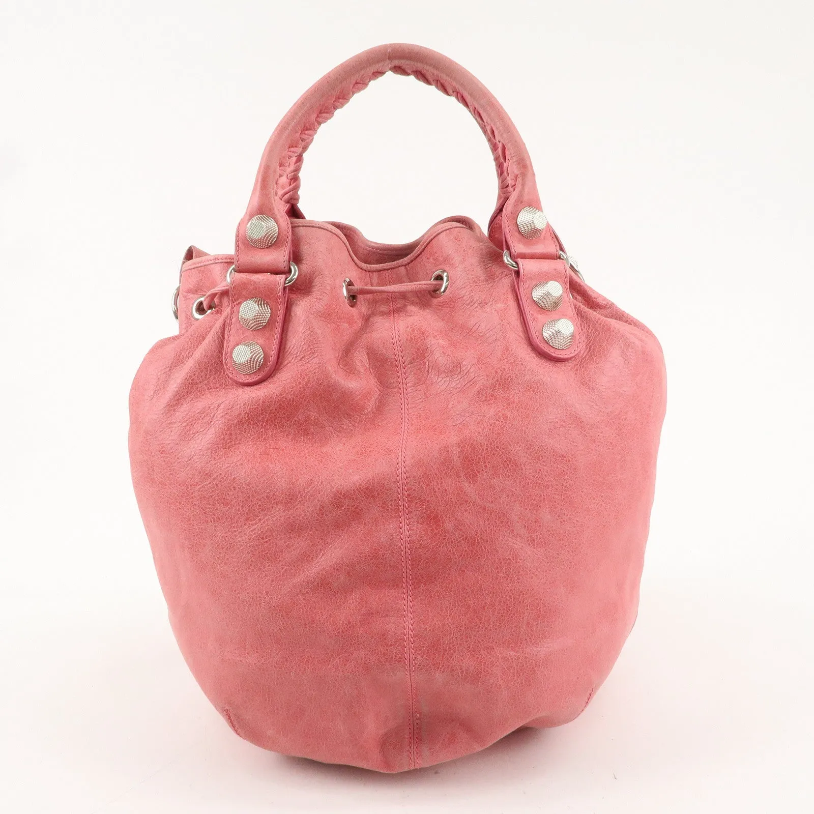 BALENCIAGA Leather Giant Pom Pom 2WAY Bag Pink 203069