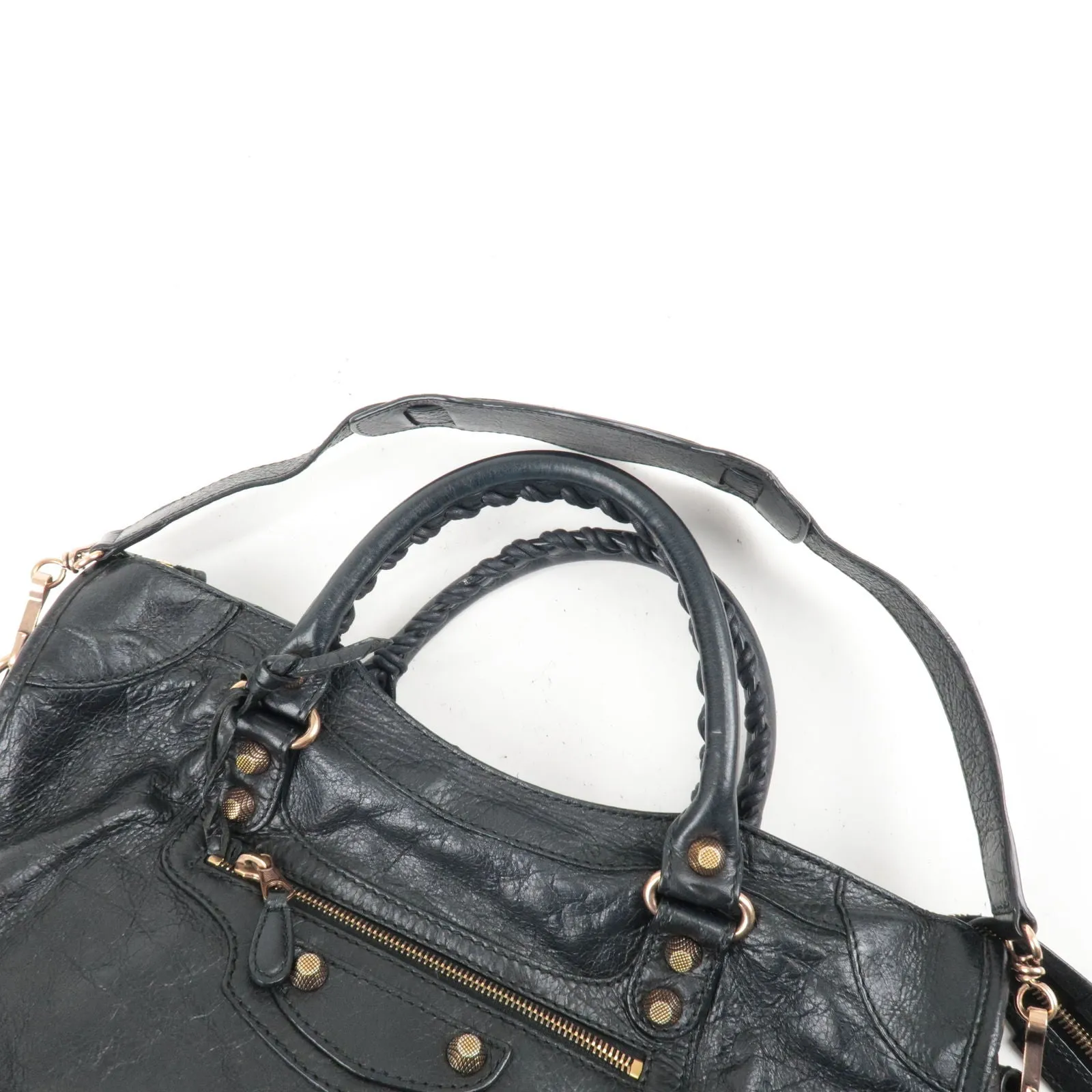 BALENCIAGA Leather The Giant City 2Way Bag Hand Bag Black 281770