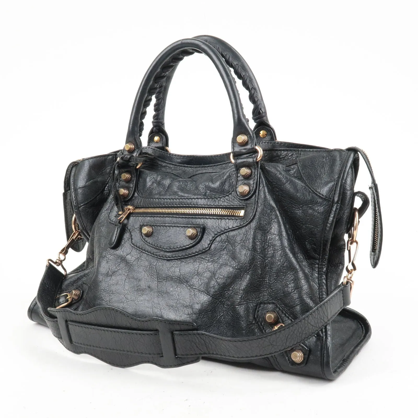 BALENCIAGA Leather The Giant City 2Way Bag Hand Bag Black 281770