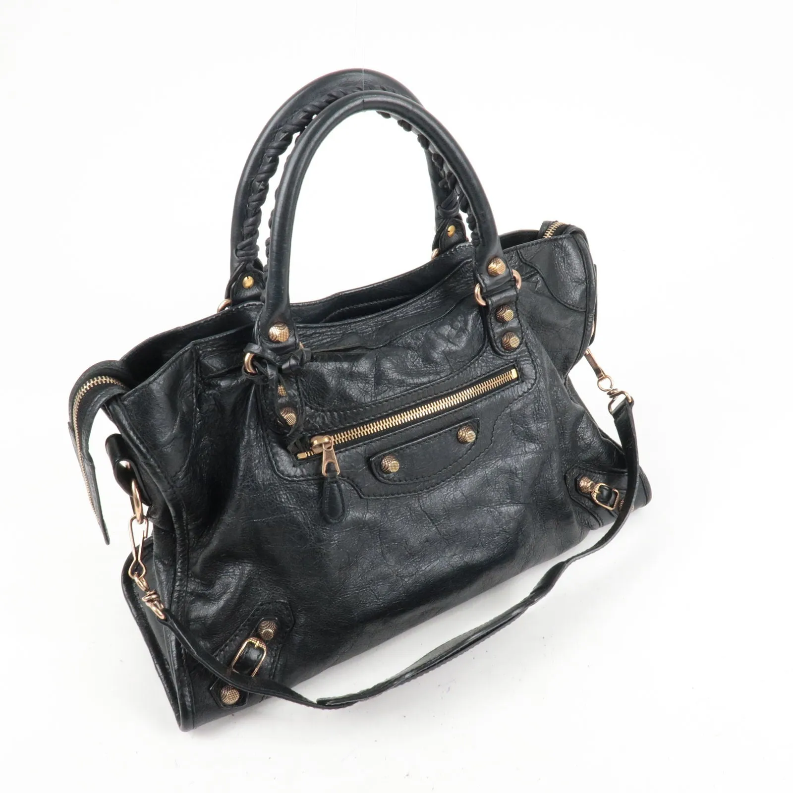 BALENCIAGA Leather The Giant City 2Way Bag Hand Bag Black 281770