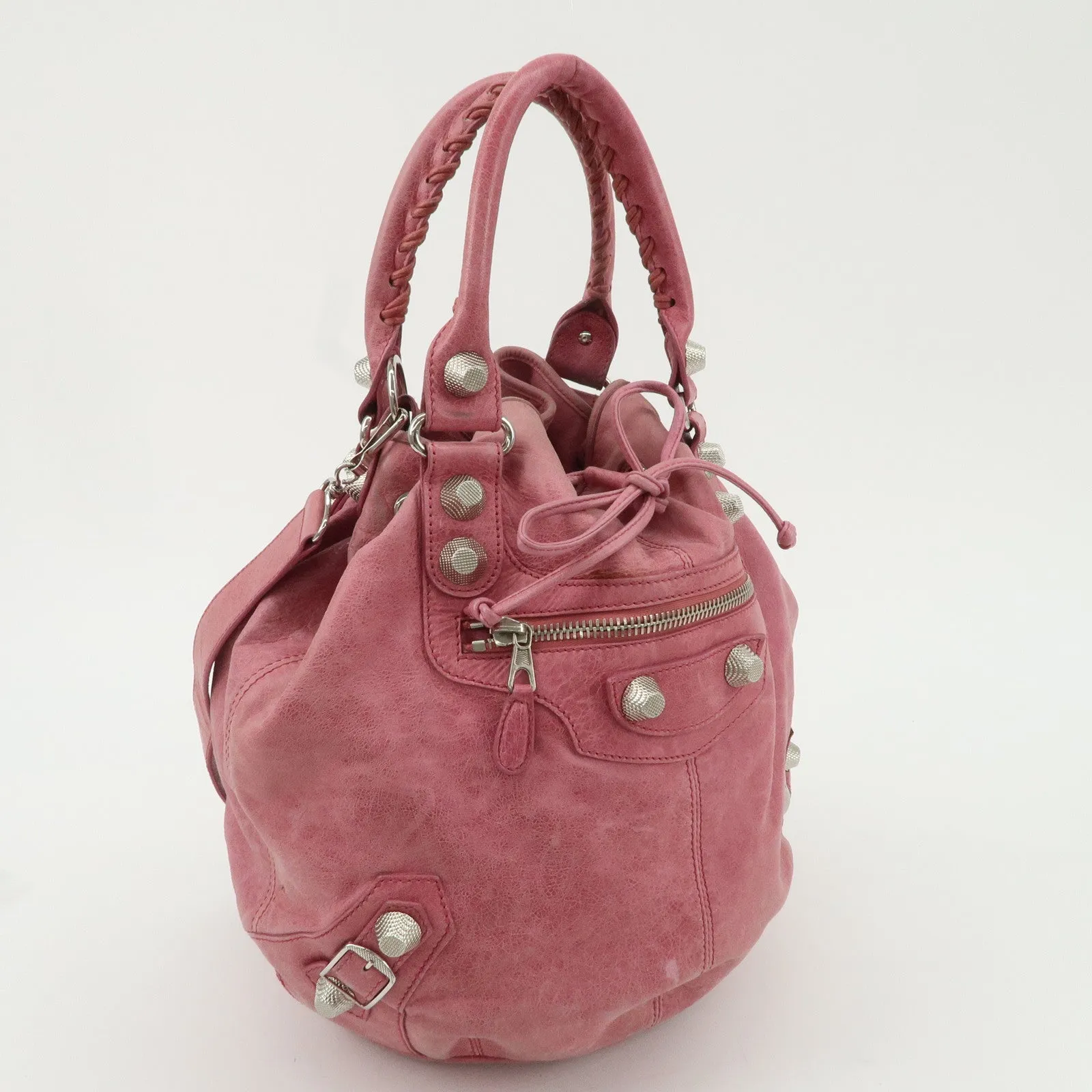 BALENCIAGA Leather The Giant Pom Pom 2Way Bag Pink 203069