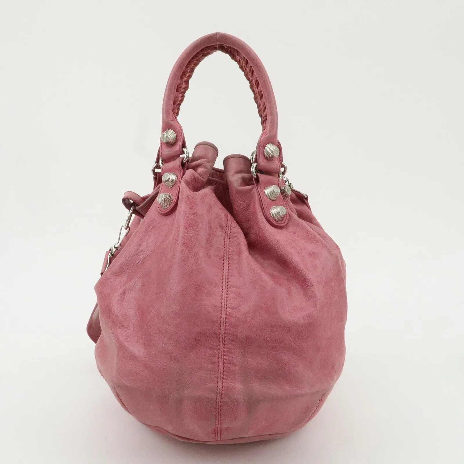 BALENCIAGA Leather The Giant Pom Pom 2Way Bag Pink 203069