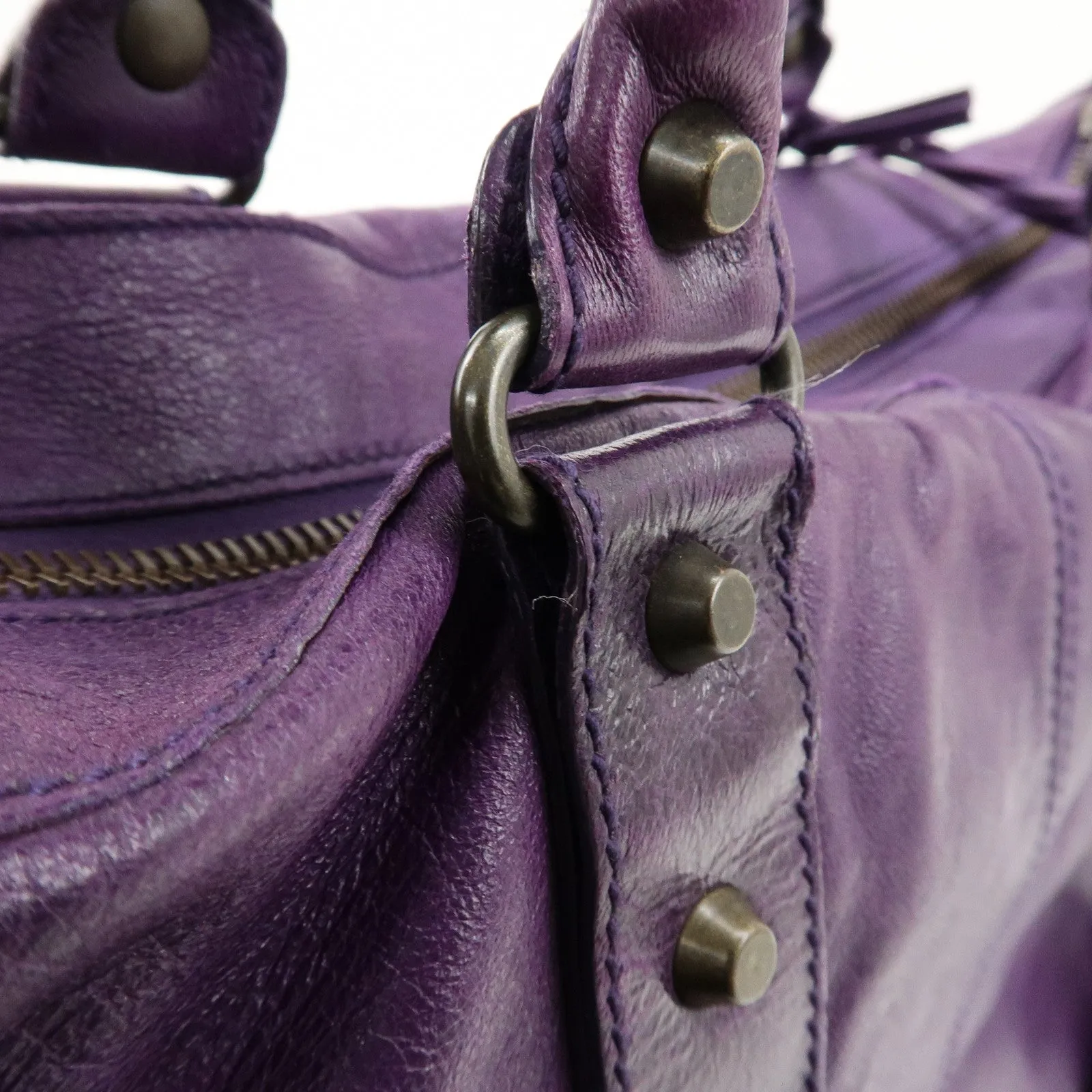 BALENCIAGA Leather The Weekender Tote Bag Purple 110506