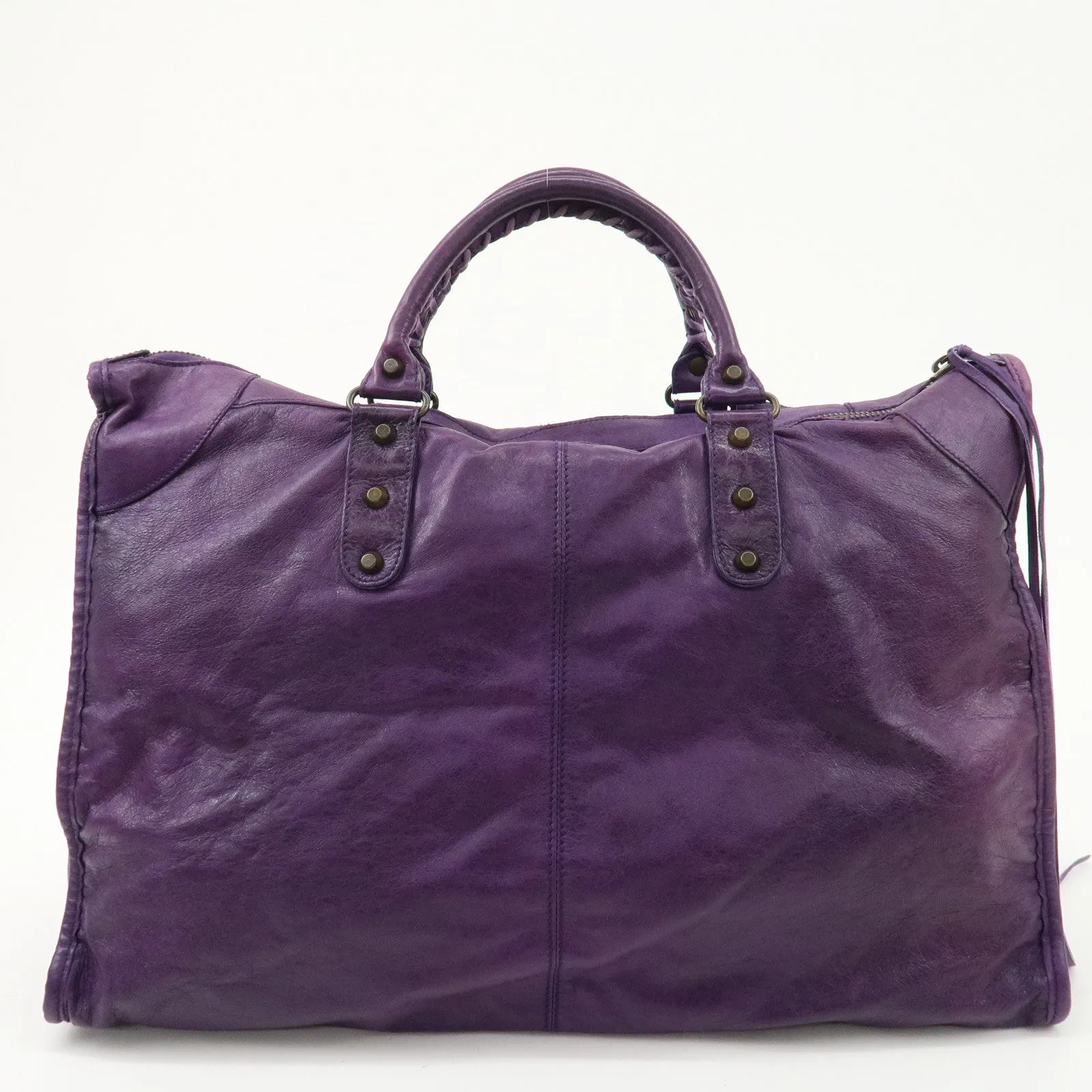 BALENCIAGA Leather The Weekender Tote Bag Purple 110506