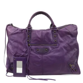 BALENCIAGA Leather The Weekender Tote Bag Purple 110506