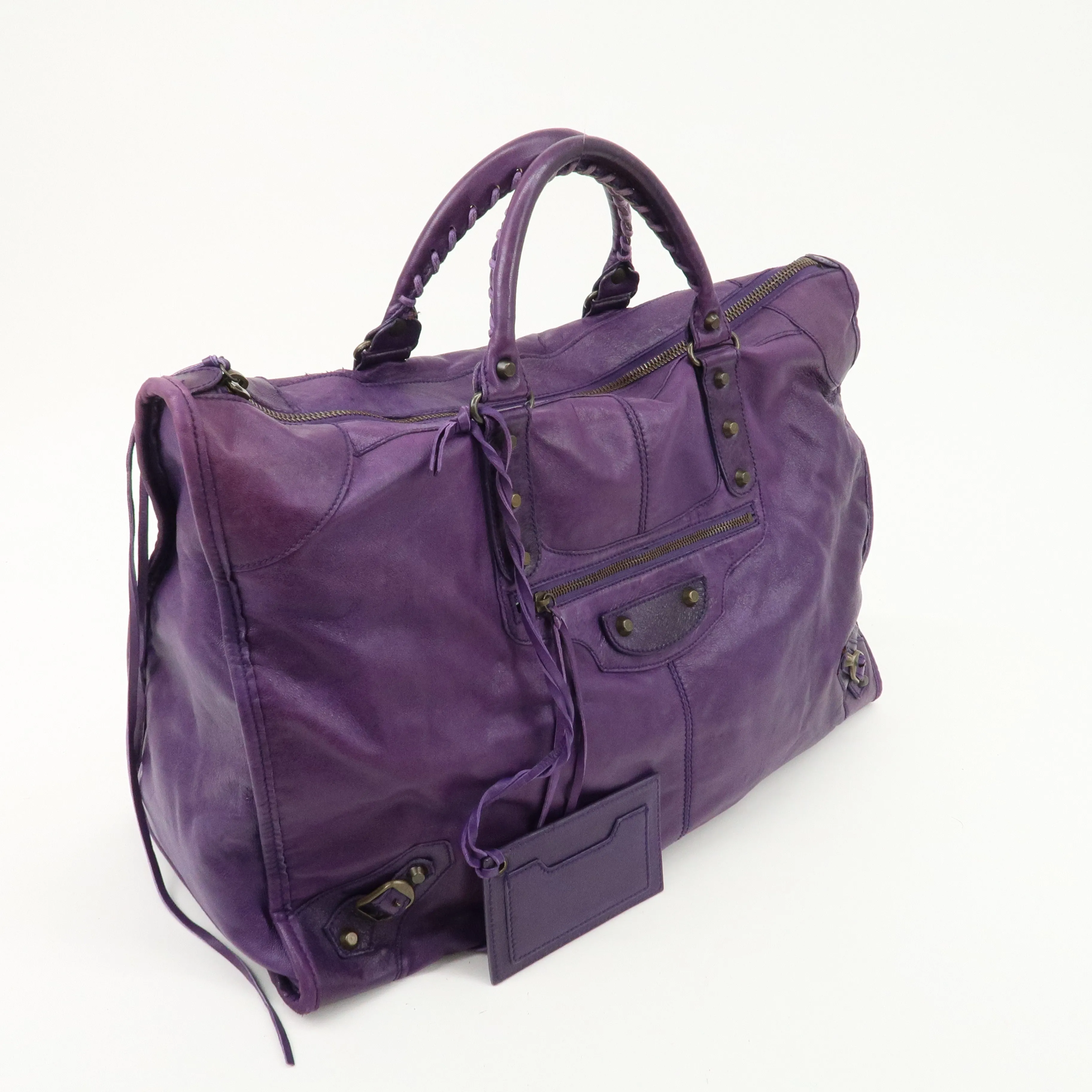 BALENCIAGA Leather The Weekender Tote Bag Purple 110506