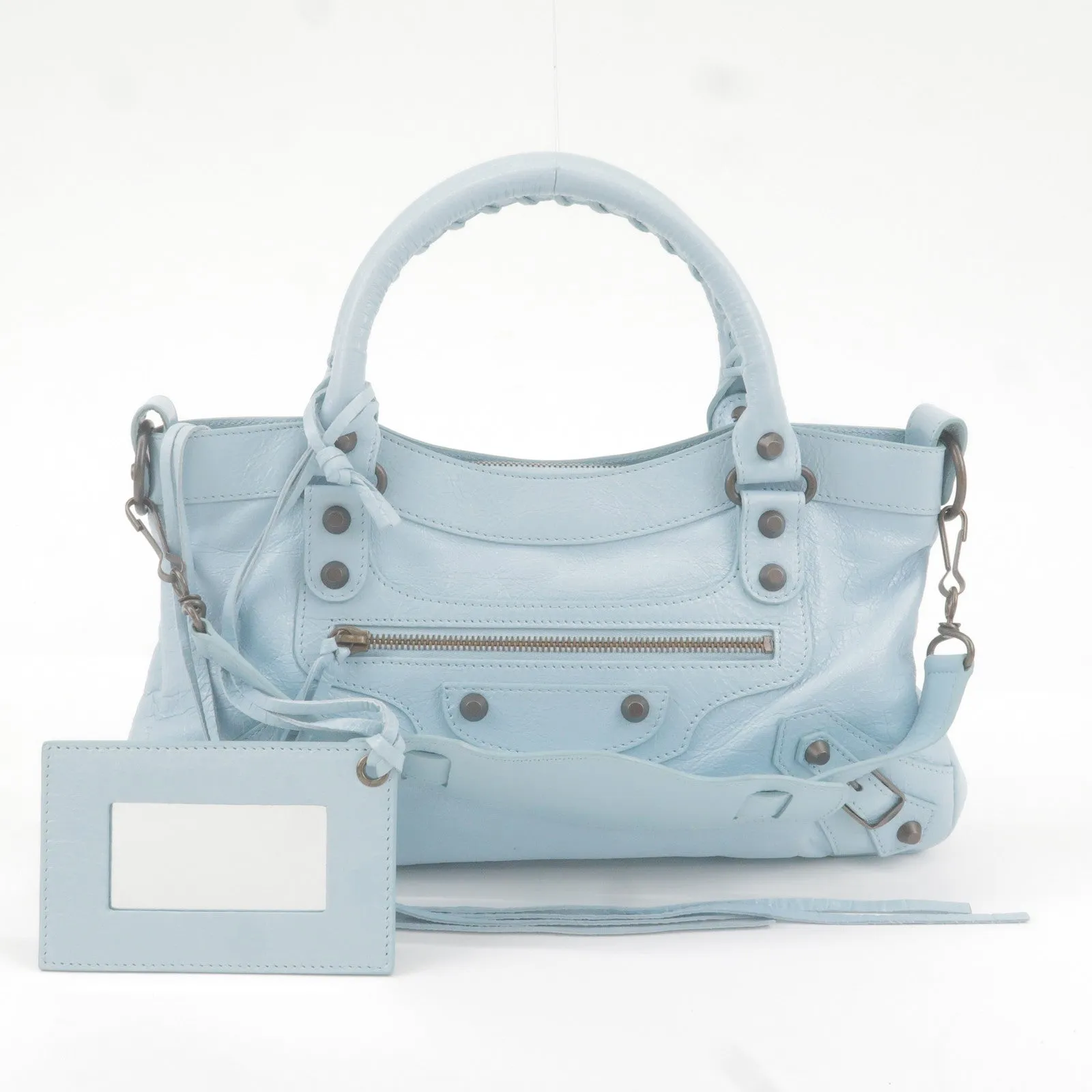 BALENCIAGA The First Leather 2Way Bag Hand Bag Light Blue 103208