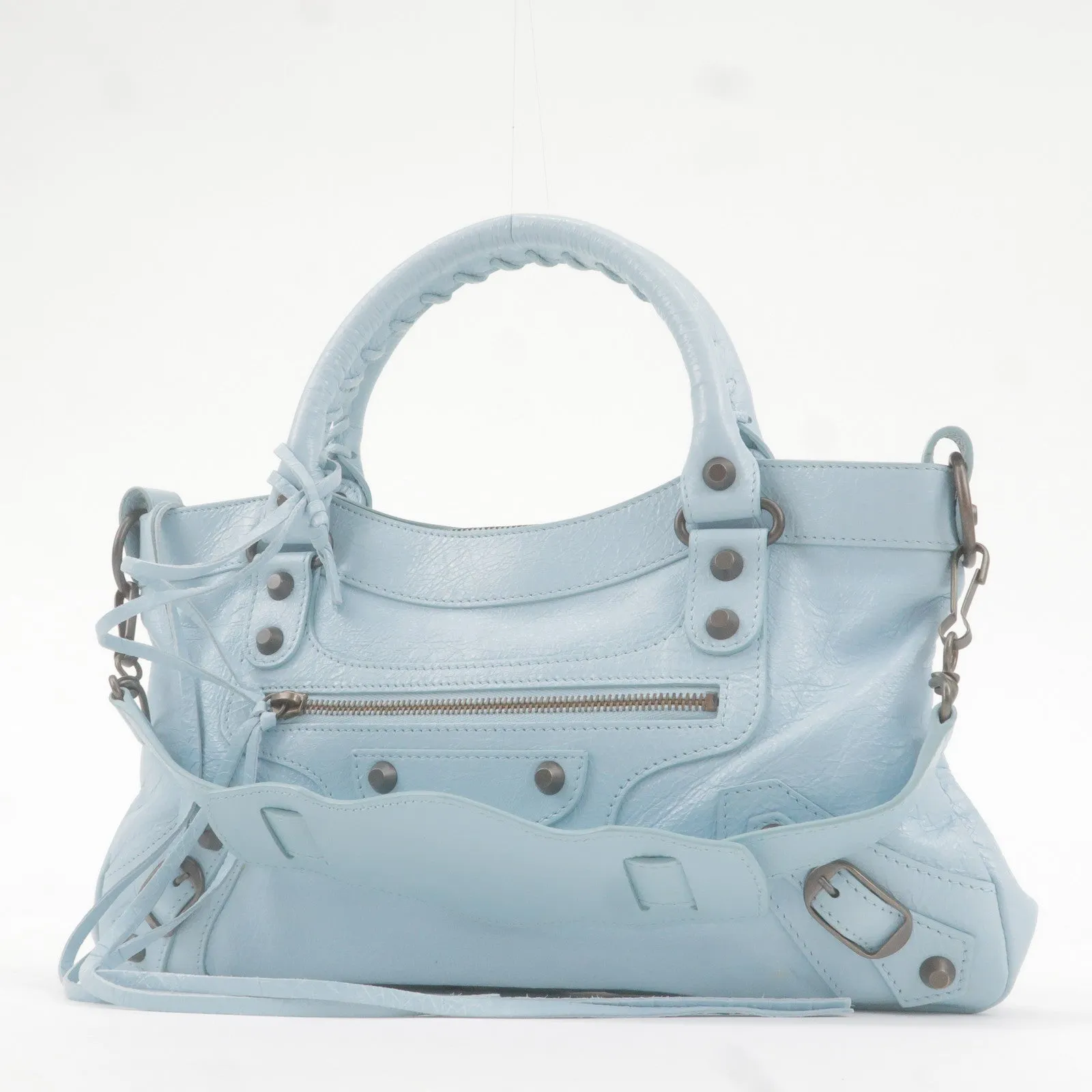 BALENCIAGA The First Leather 2Way Bag Hand Bag Light Blue 103208