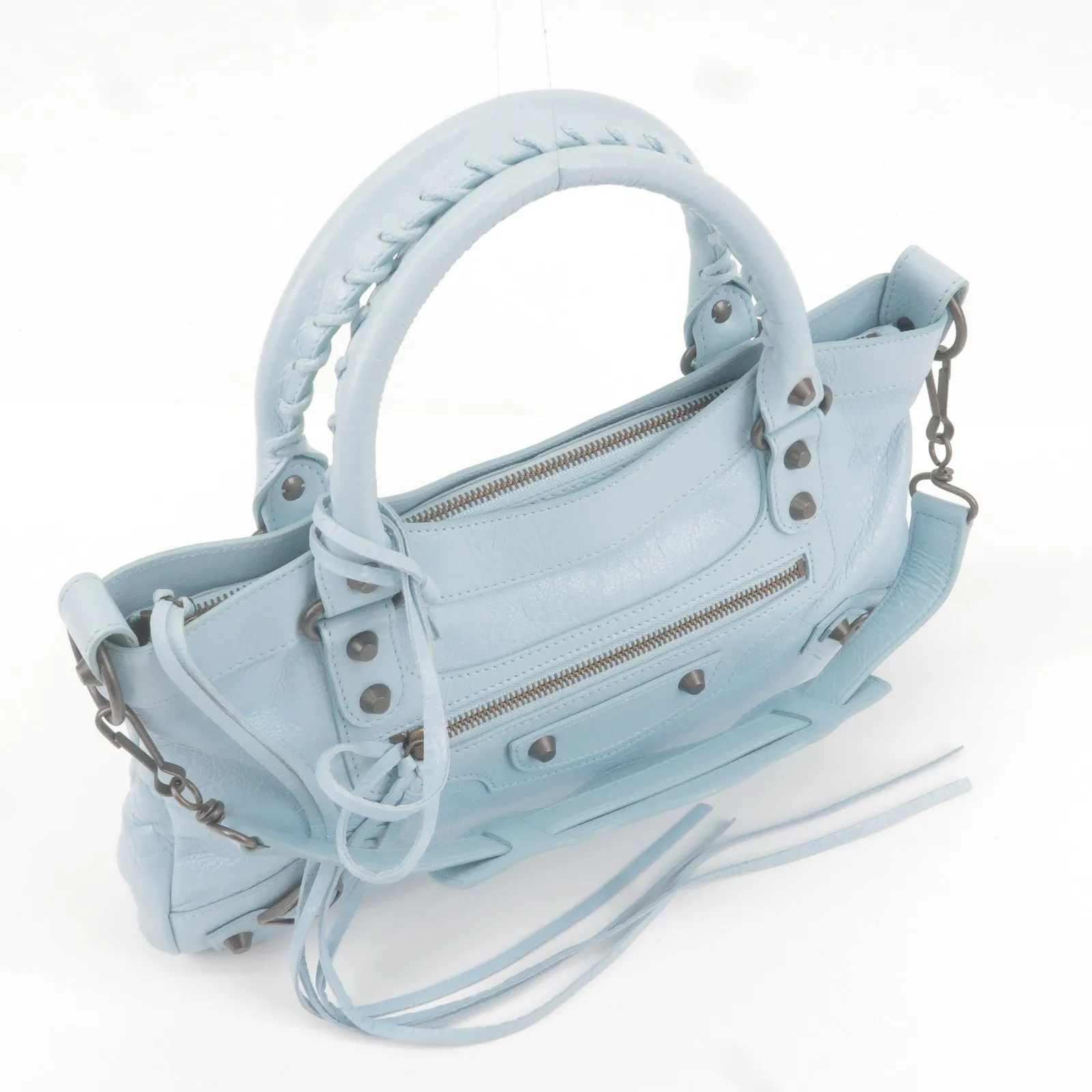 BALENCIAGA The First Leather 2Way Bag Hand Bag Light Blue 103208