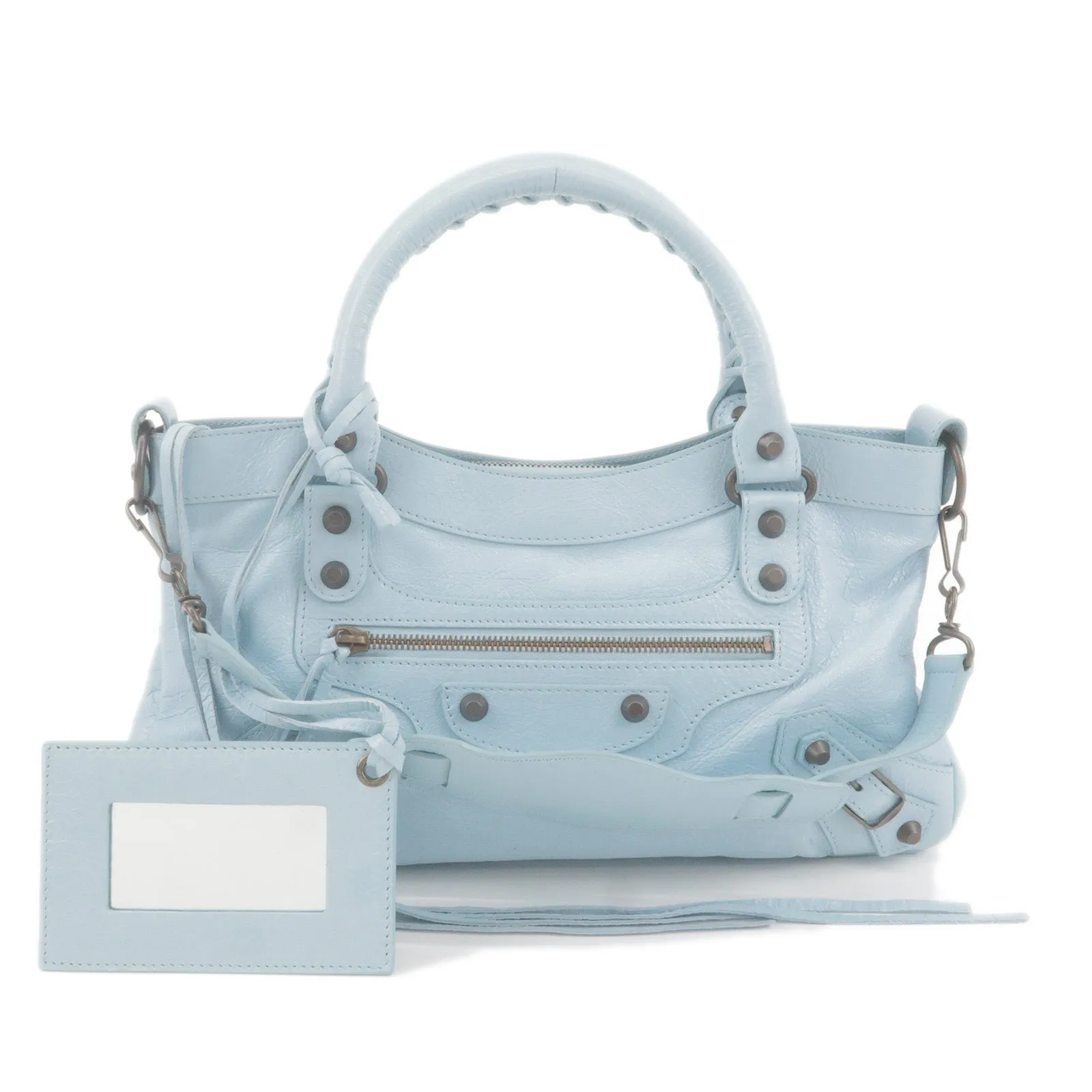 BALENCIAGA The First Leather 2Way Bag Hand Bag Light Blue 103208