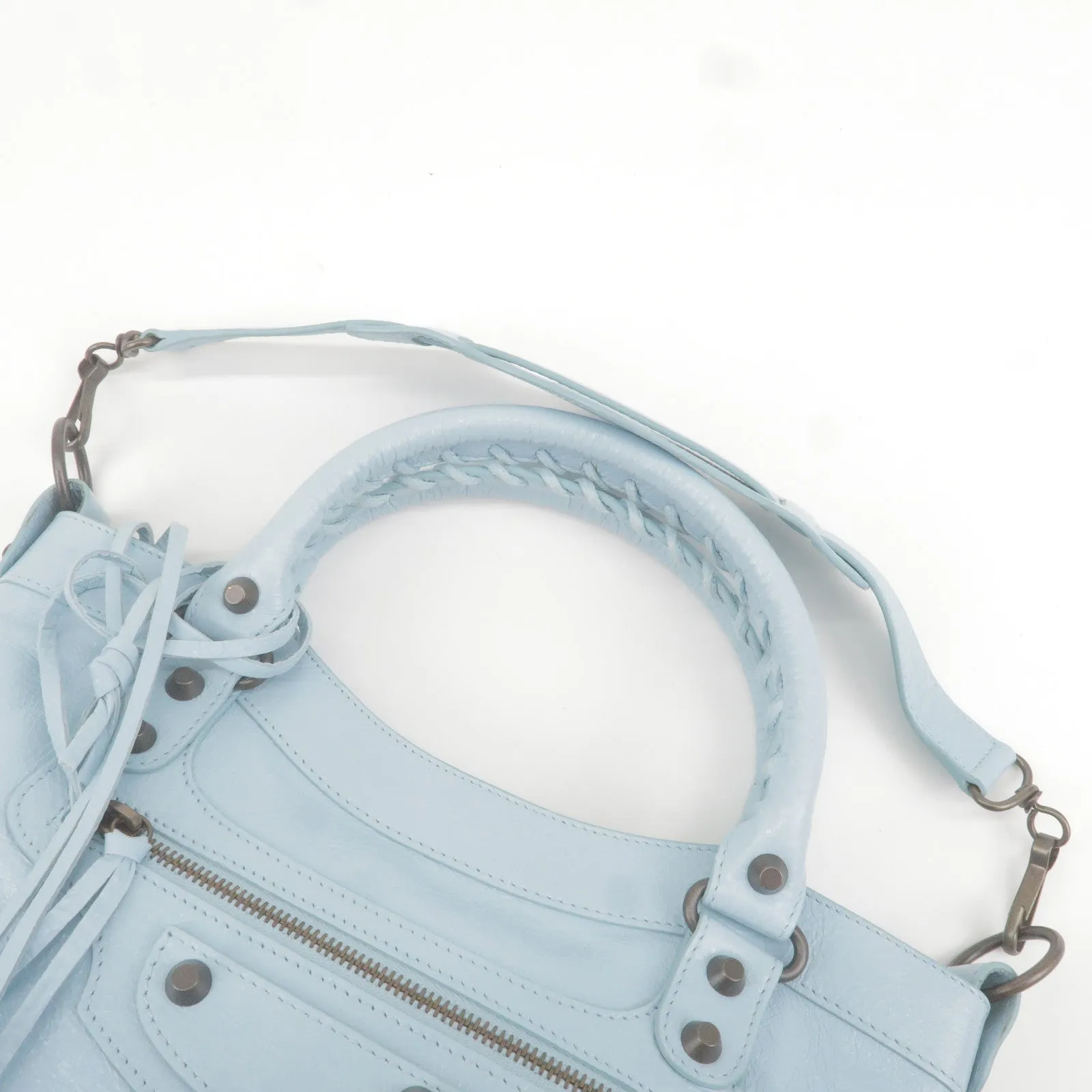 BALENCIAGA The First Leather 2Way Bag Hand Bag Light Blue 103208