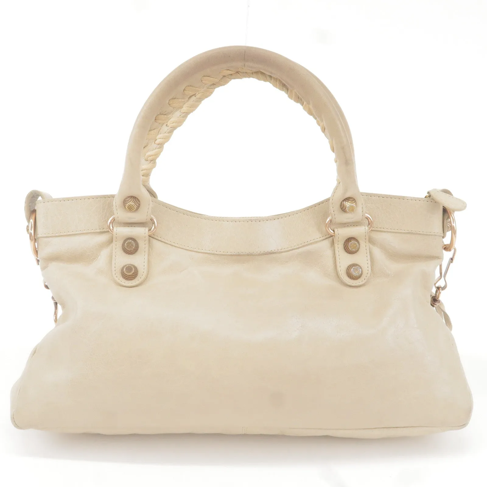 BALENCIAGA The Giant First Leather 2Way Hand Bag Beige 240577