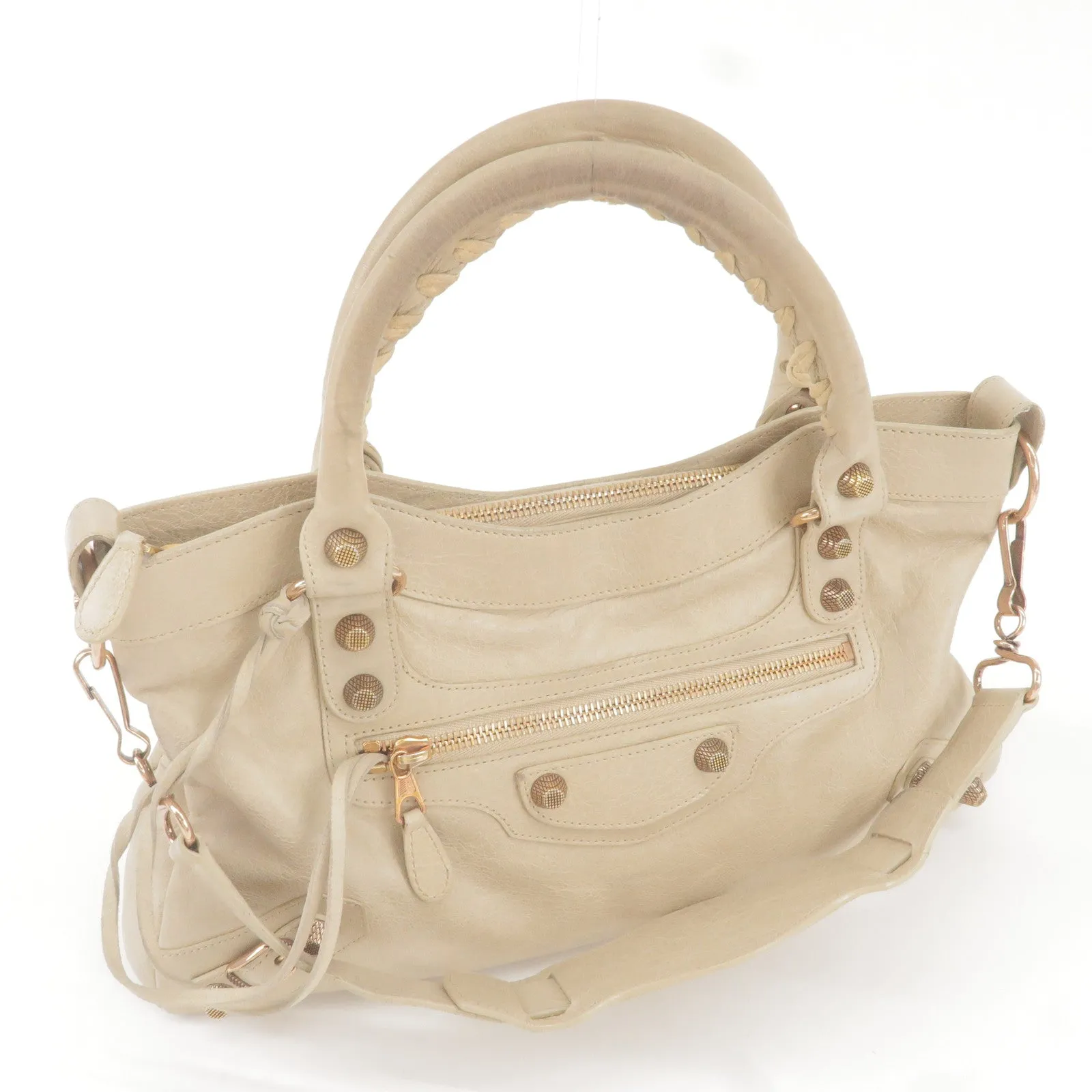 BALENCIAGA The Giant First Leather 2Way Hand Bag Beige 240577