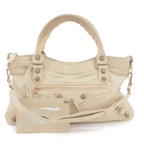 BALENCIAGA The Giant First Leather 2Way Hand Bag Beige 240577