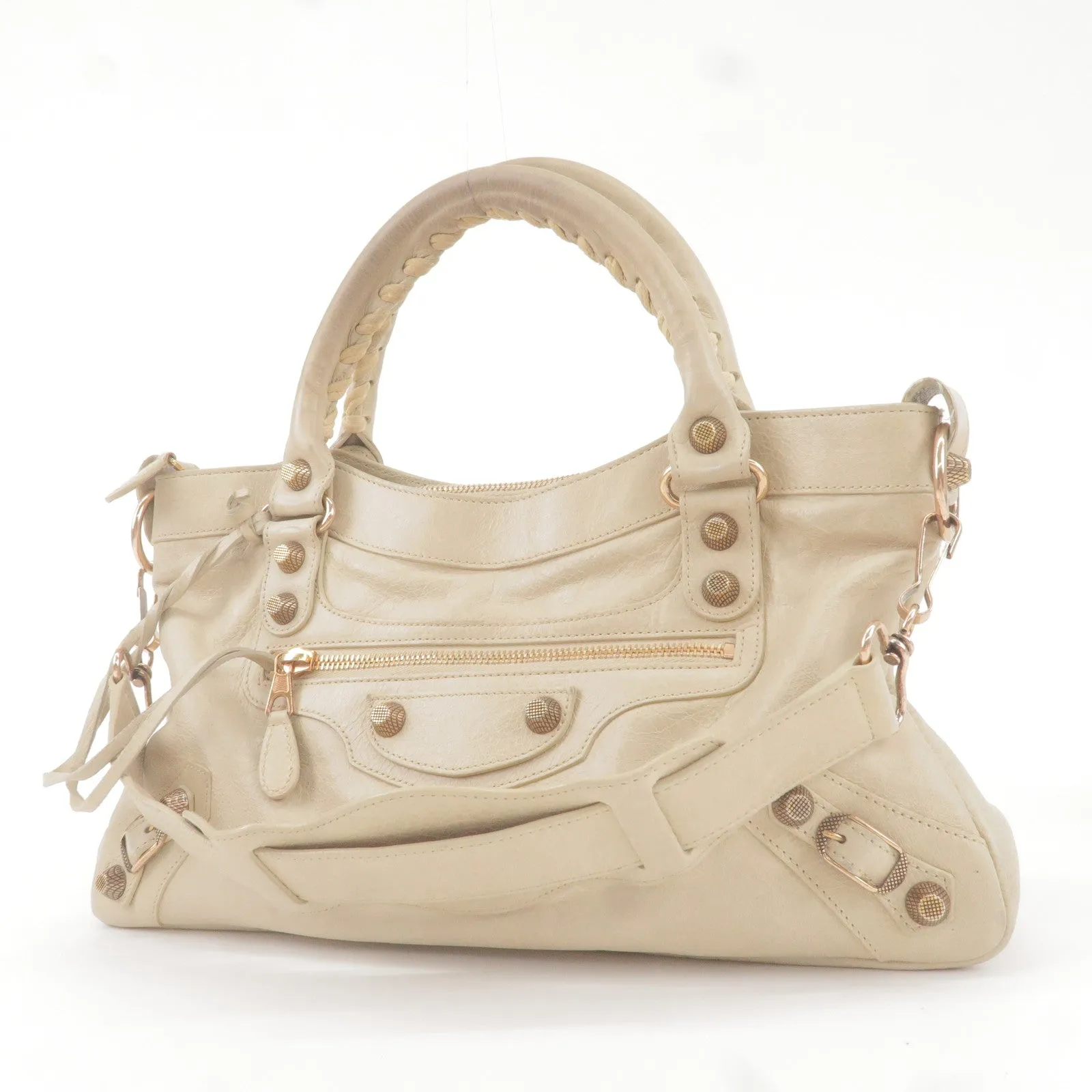 BALENCIAGA The Giant First Leather 2Way Hand Bag Beige 240577