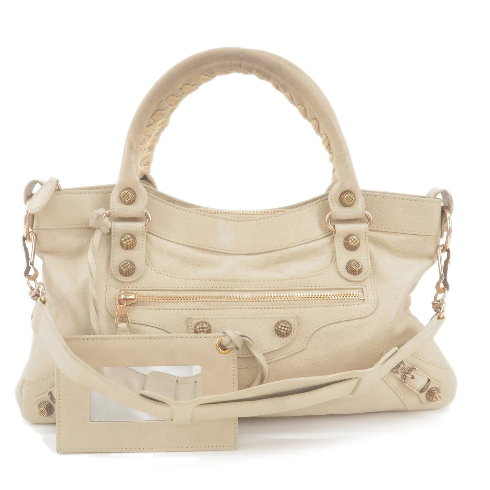 BALENCIAGA The Giant First Leather 2Way Hand Bag Beige 240577