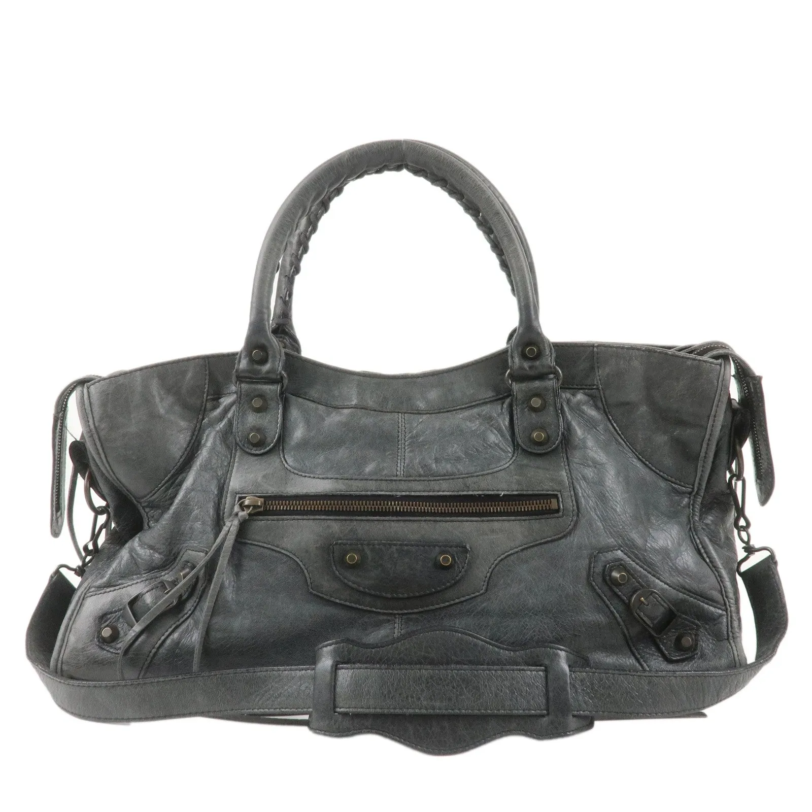 BALENCIAGA The Part Time Leather 2Way Hand Bag Gray 168028