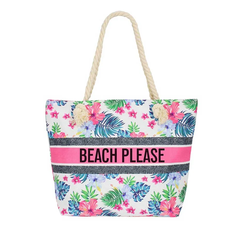 BEACH PLEASE Message Tropical Beach Bag Tote Bag