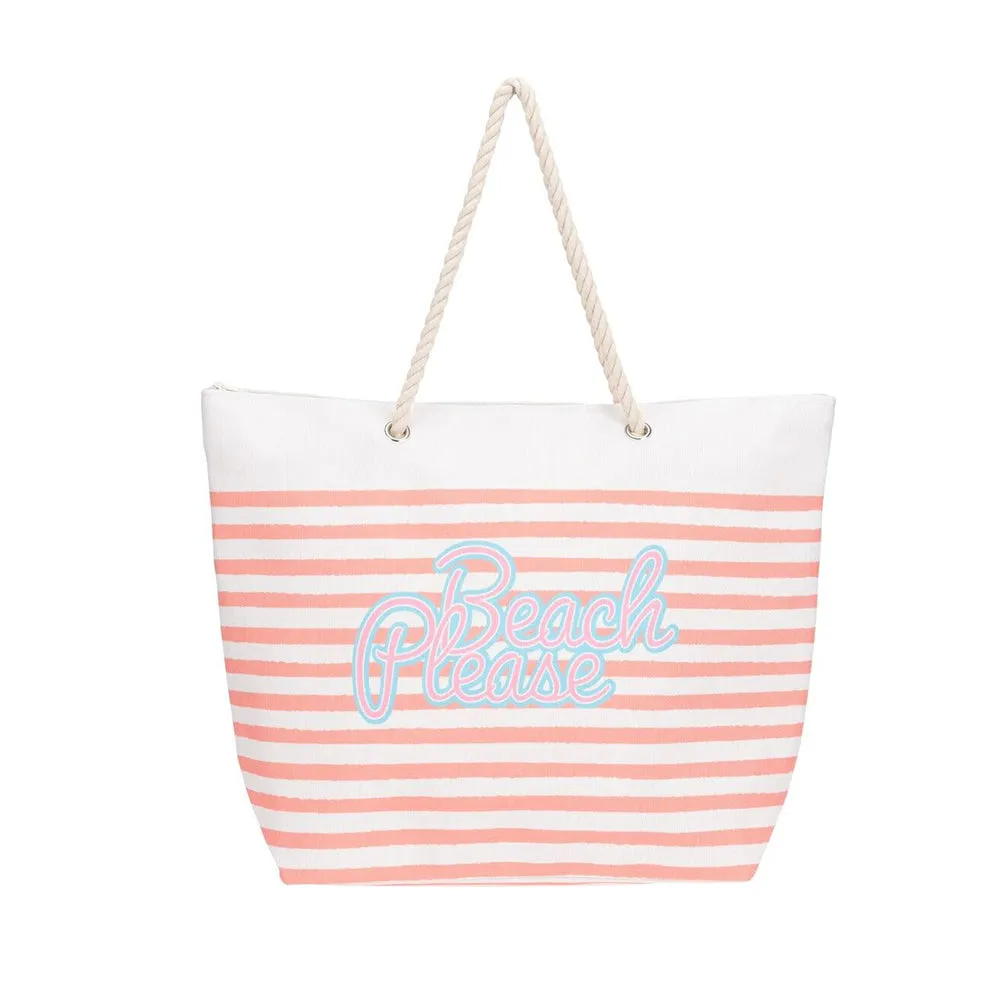 Beach Tote Bag with Rope Handles Striped "On The Beach" Design