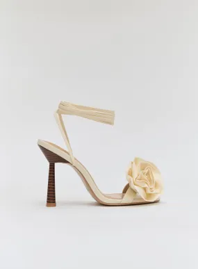 Beige Linen Corsage Strappy Heel- Cest