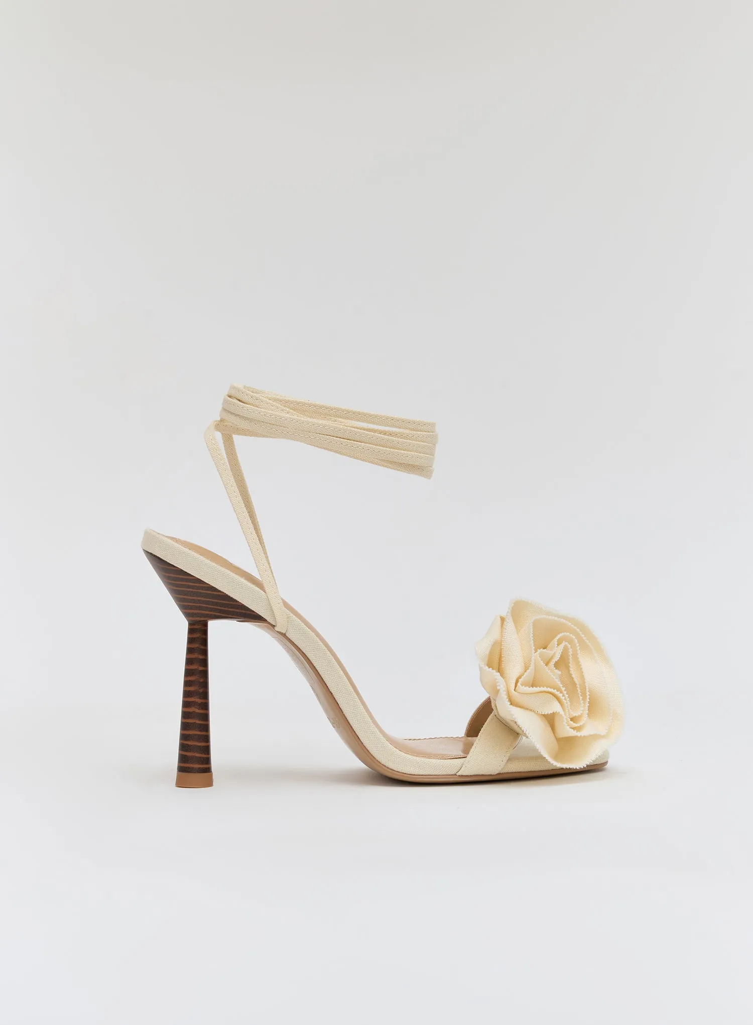 Beige Linen Corsage Strappy Heel- Cest