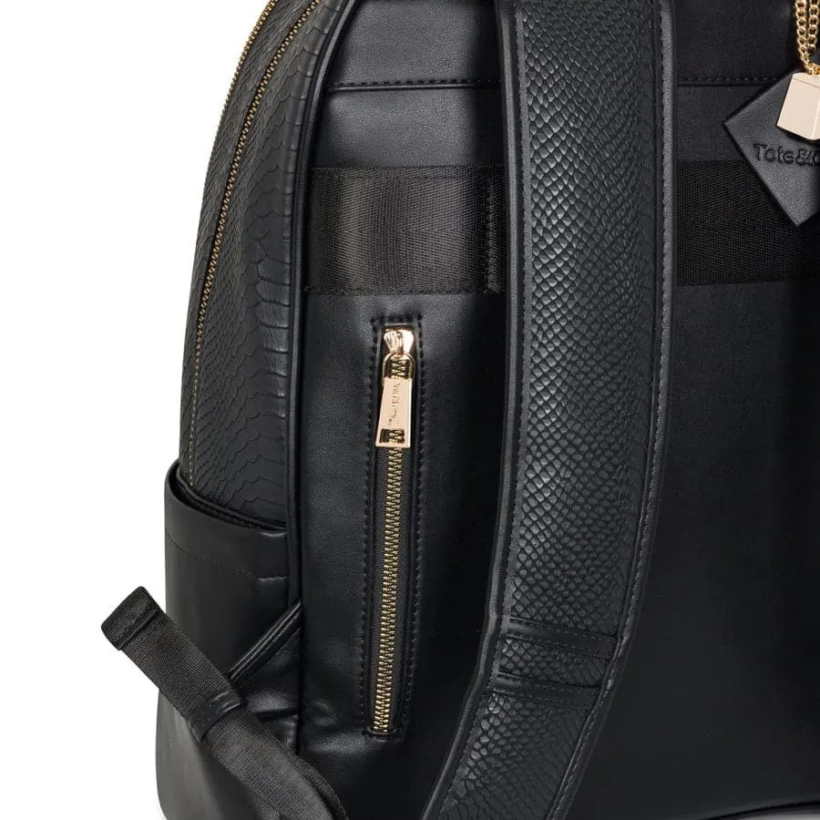 Black Apollo 1 Faux Snakeskin Backpack & Rolling Duffle Bag