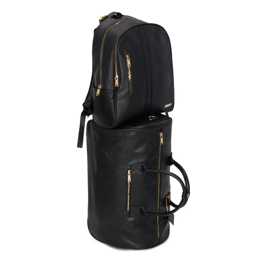 Black Apollo 1 Faux Snakeskin Backpack & Rolling Duffle Bag