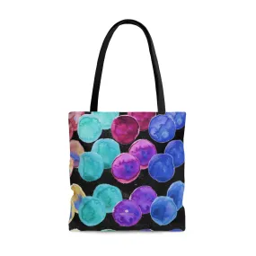 Black Dots Print Tote Bag, Best Colorful Rainbow Polka Dots Print Market Bag - Made  in USA