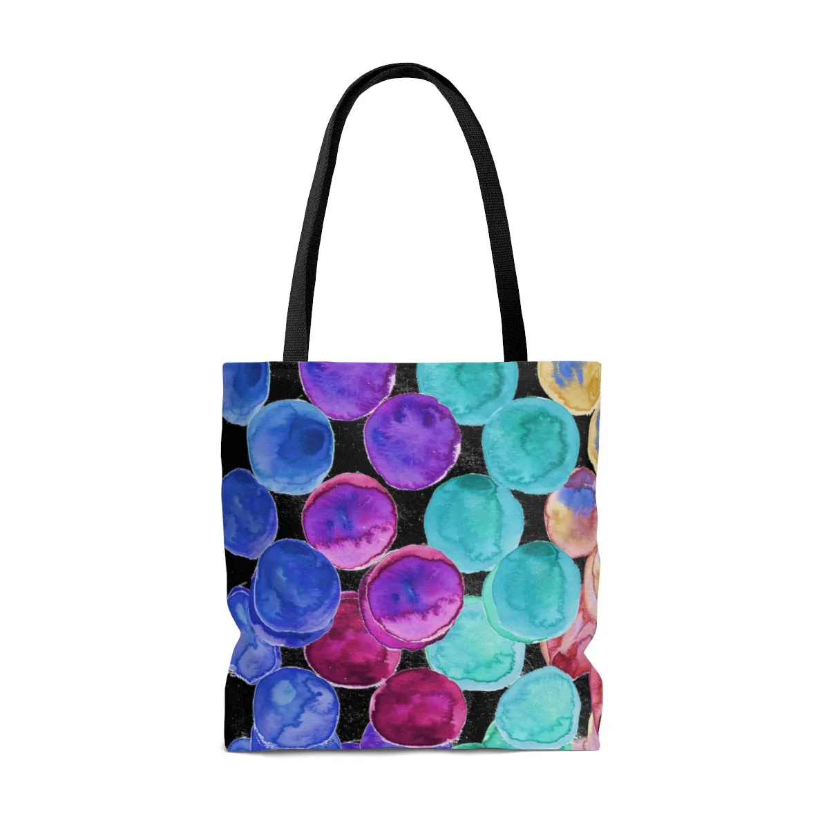 Black Dots Print Tote Bag, Best Colorful Rainbow Polka Dots Print Market Bag - Made  in USA