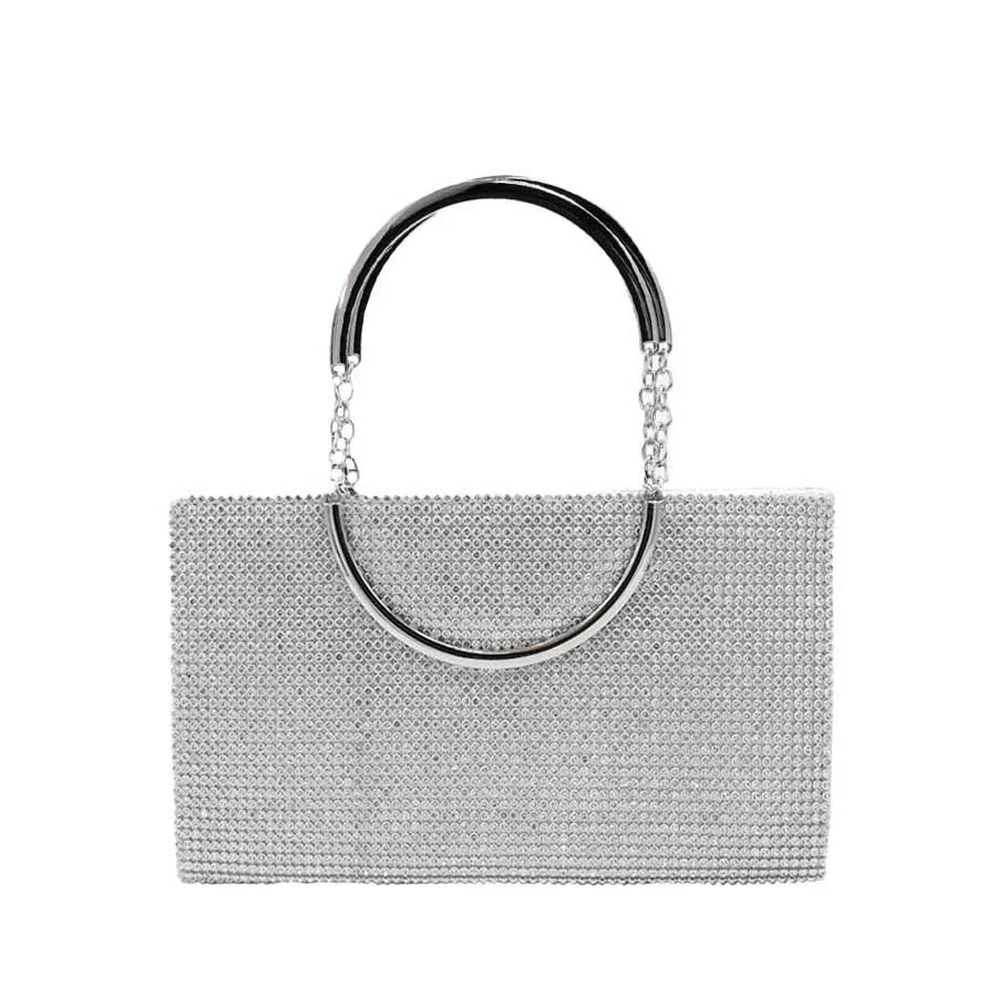 Bling Rectangle Top Handle Crossbody Evening Bag