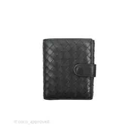 Bottega Veneta Bifold In Black Intrecciato Leather Wallet