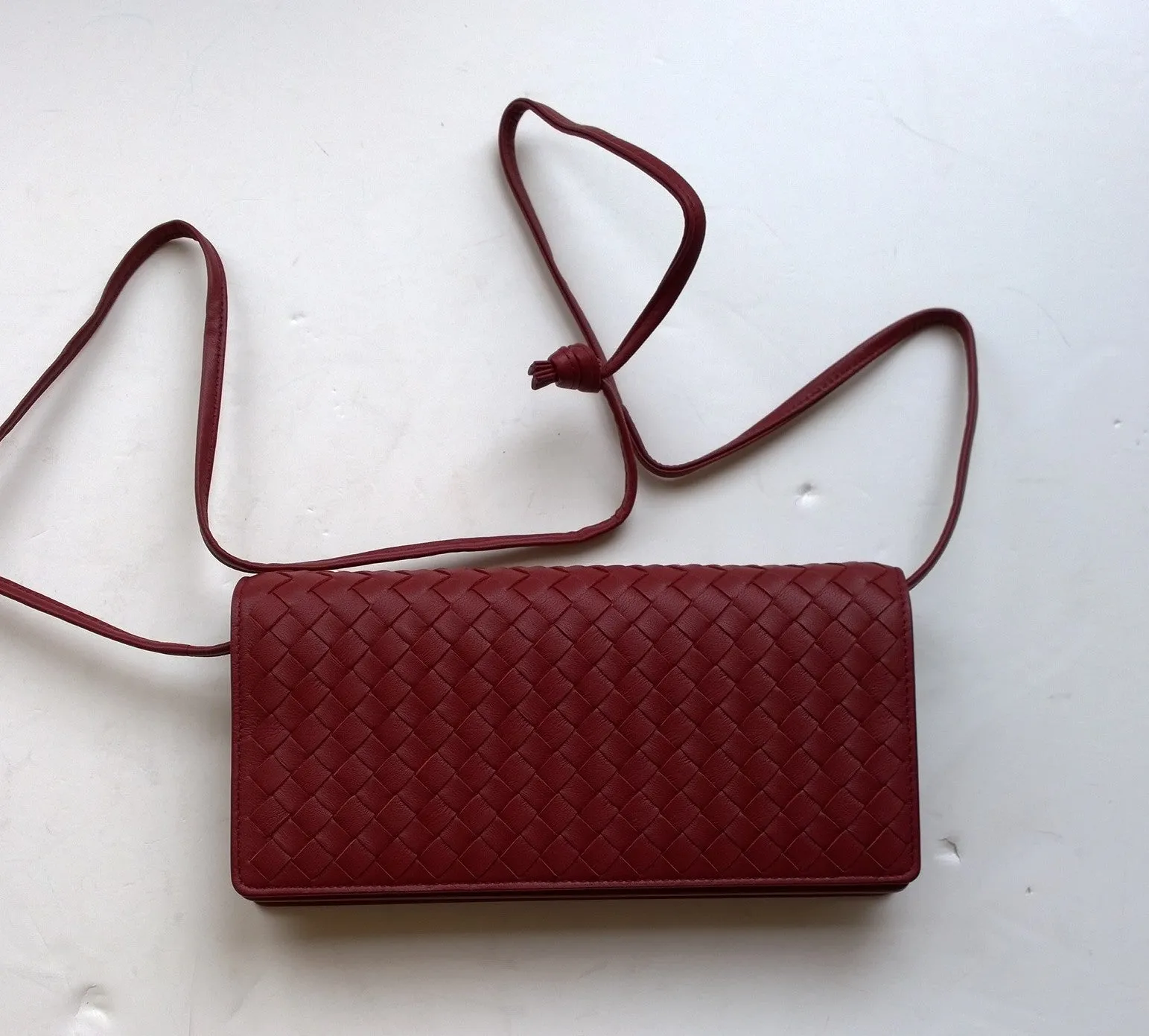 Bottega Veneta Burgundy Woven Leather Crossbody Strap Bag