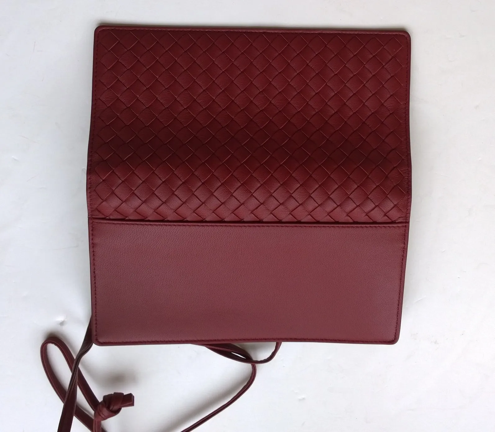 Bottega Veneta Burgundy Woven Leather Crossbody Strap Bag